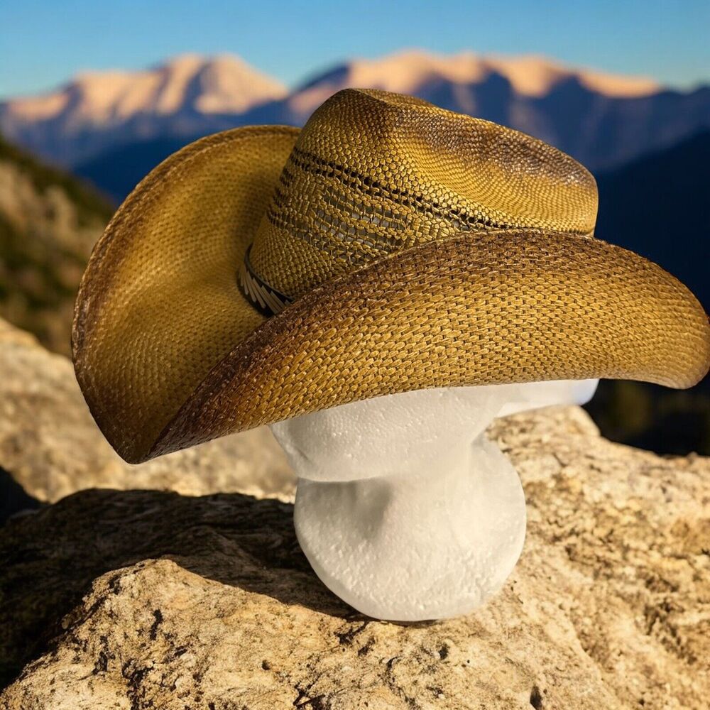 AUTHENTIC NICOL HATS‎ Resin Coated Straw Western Style Hat Cowboy Cowgirl Sz M